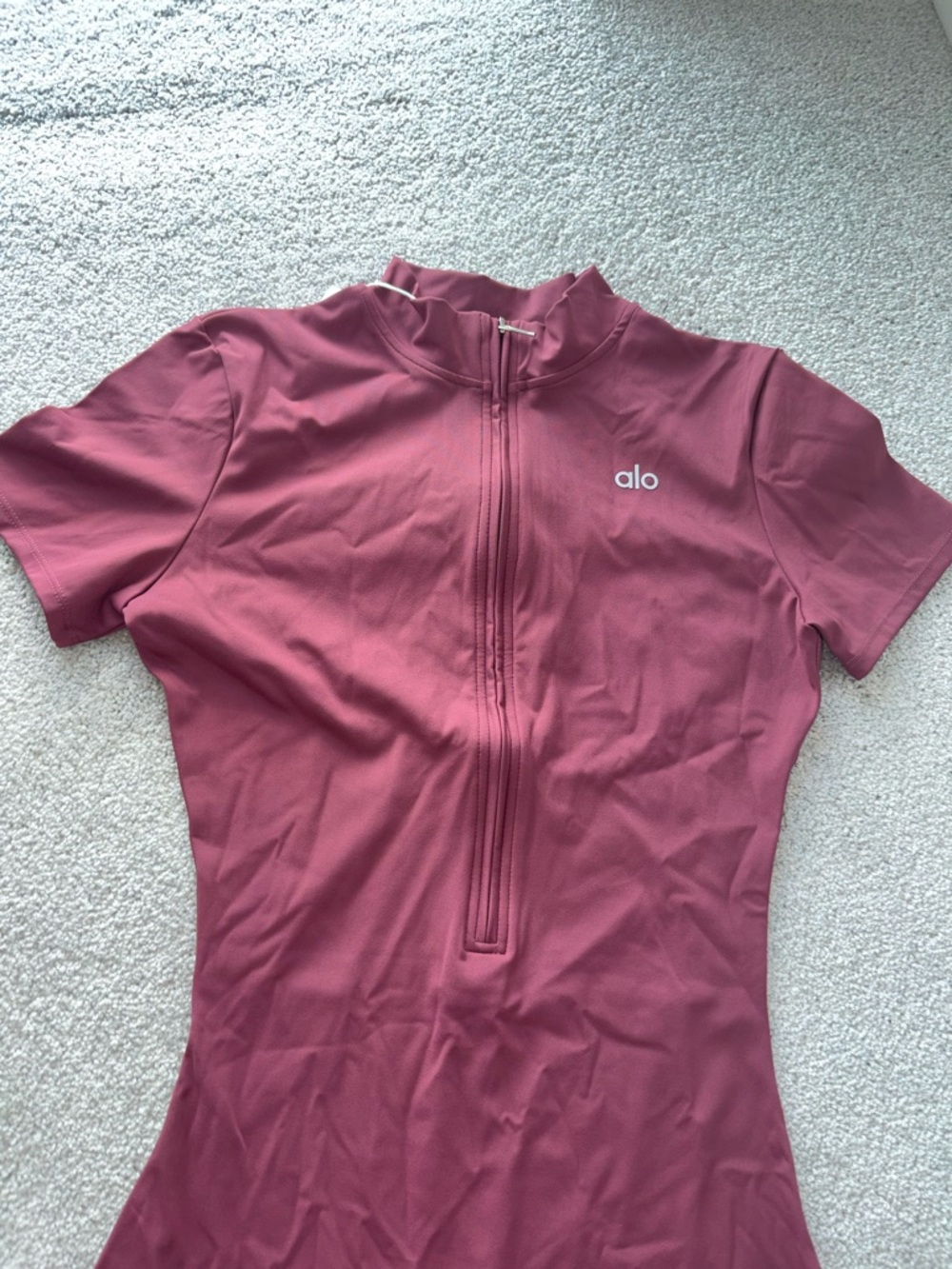 Yoga Short-Sleeve Solid One-Piece zip up Romper in Wine
